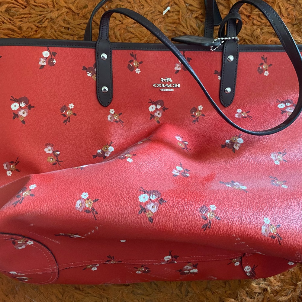 Coach purse red with flowers - never used